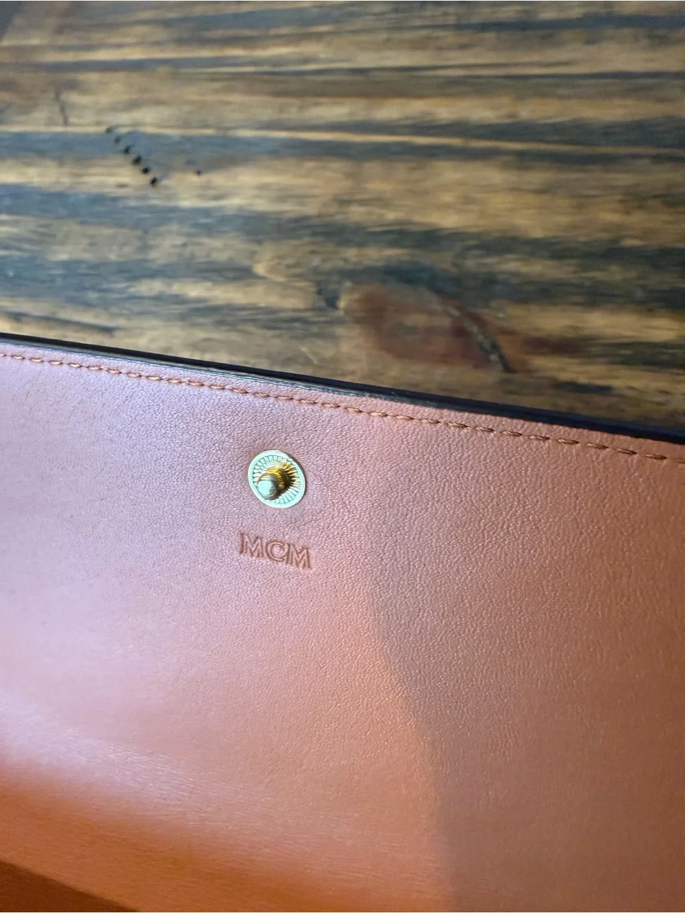 MCM Tan Leather Zip Wallet with Embossed Logo - Picture 3 of 6